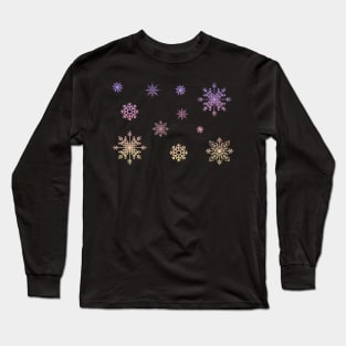 Pastel Ombre Faux Glitter Snowflakes Long Sleeve T-Shirt